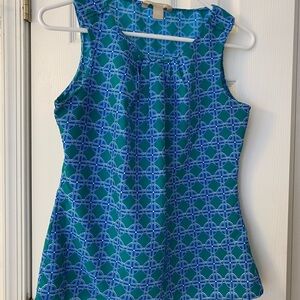 Banana Republic Teal and Blue Patterned Sleeveless Blouse